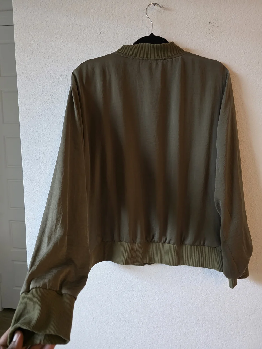 Women's Olive Green Embroidered Rose Bomber Jacket - Picture 7 of 9